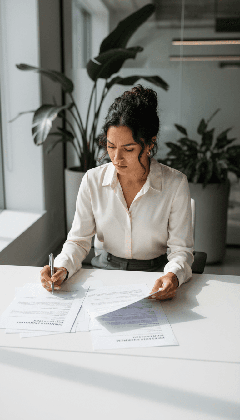 Professional reviewing confidential documents